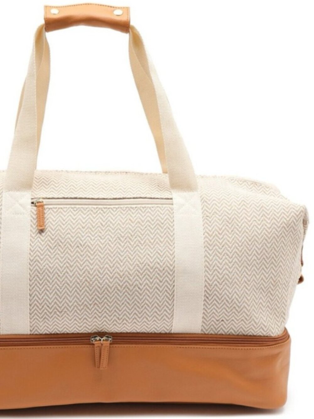NWT DSW Weekender Duffel Bag Beige Cream Chevron Pattern - Picture 2 of 12